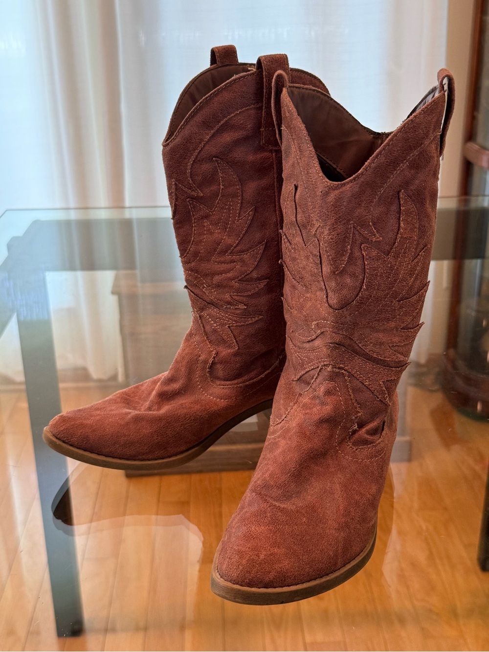 Brown Faux Suede Western Cowboy Boots
